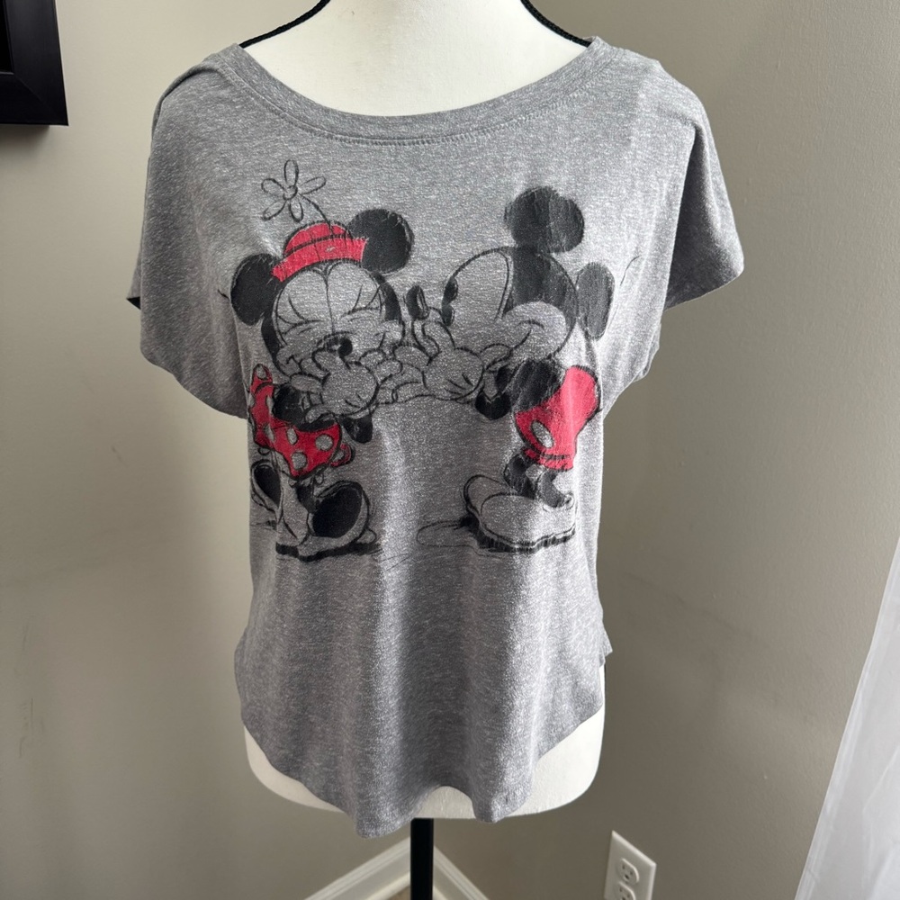 Disney Parks Mickey Minnie Mouse Graphic T Shirt Gray Women’s Size‎ S